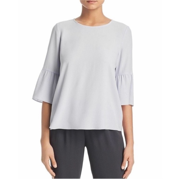 Eileen Fisher India Sky Blue Silk Georgette Crepe Ruffle Sleeve Top New w/ tags! - Picture 1 of 10